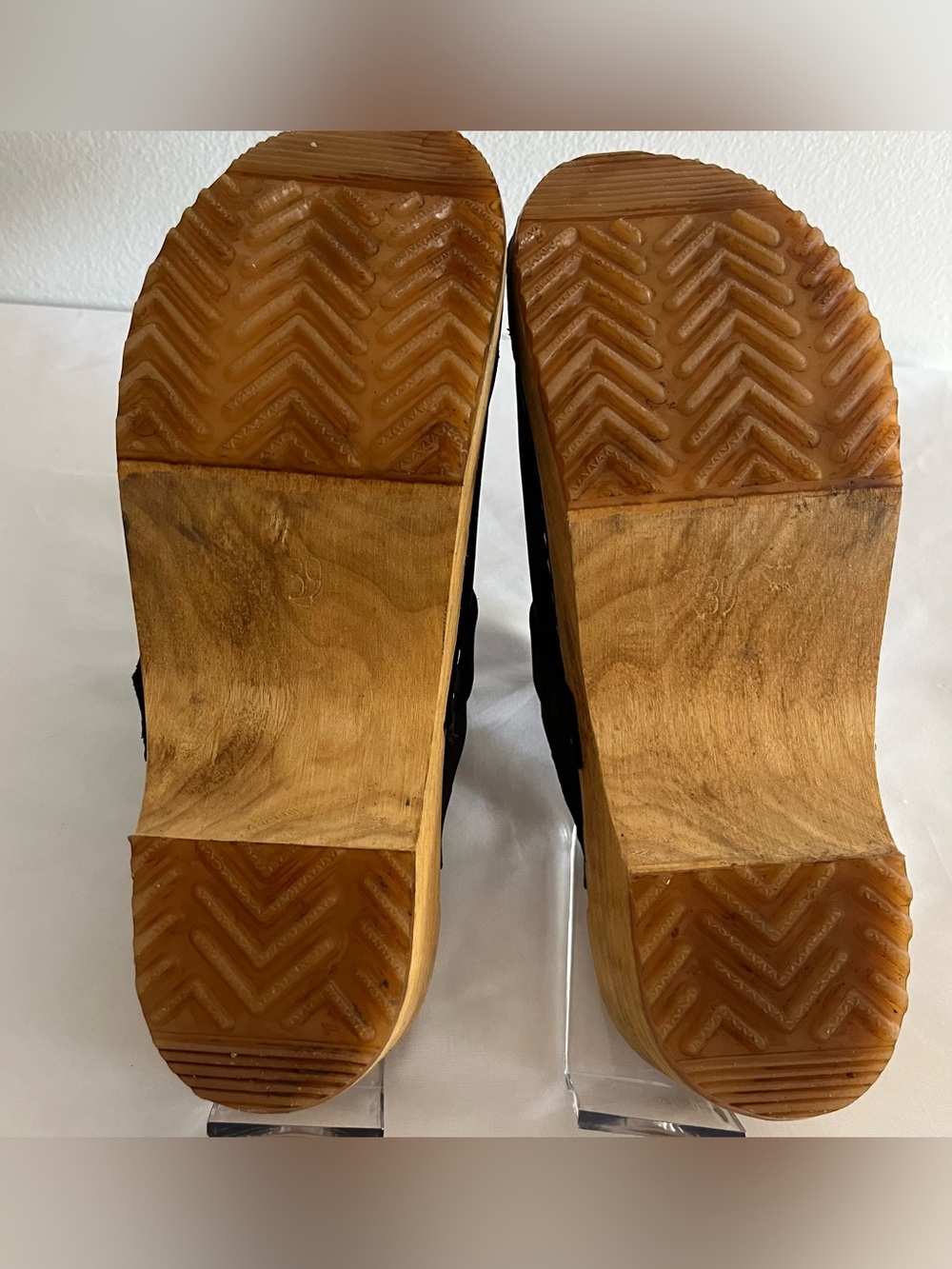 Black Suede Clog Mules with Wood Platform - Picture 4 of 8